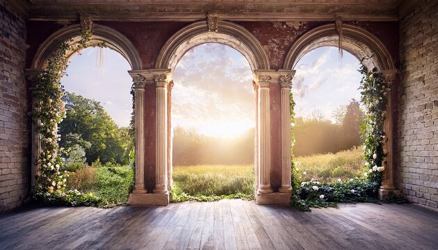 archway old dilapidated room maternity backdrop wedding backdro