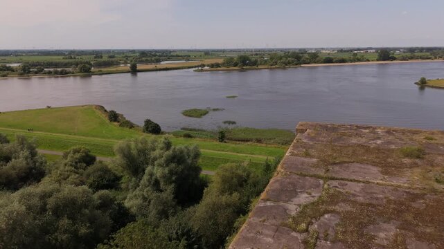 Aerial view of the Weser River and dike beside Bunker Valentin Bremen