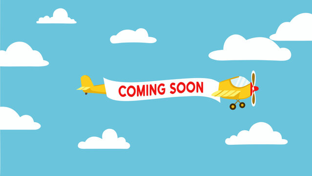 yellow airplane towing banner in cartoon style