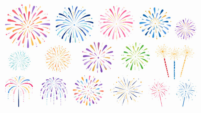 花火ベクターイラストセット（打ち上げ花火・手持ち花火・パターン）