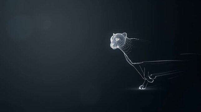Futuristic Wireframe Cheetah Running Fast Digital Motion