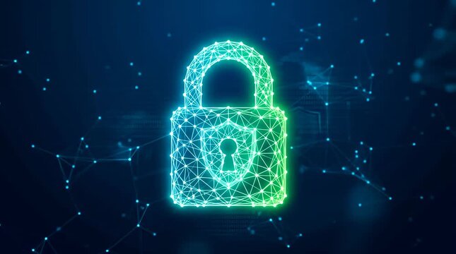 Glowing Digital Lock Icon Assembled in Cybersecurity Network
