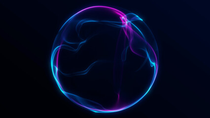 Blue and magenta transparent energy orb on dark background, abstract futuristic AI sphere loop for cyber technology, science visuals, and digital design © Aksver