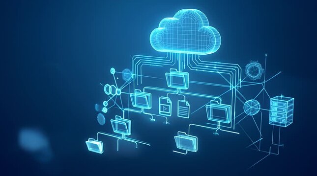 Futuristic Cloud Data Visualization Hologram Technology Interface