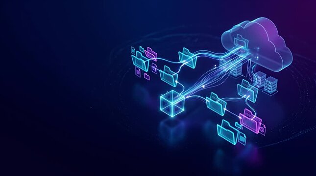 Futuristic Cloud Data Transfer Visualization With Holographic Elements