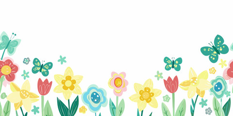 colorful flowers and butterflies vector illustration spring © Songita