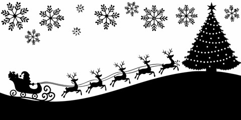 santa claus reindeer sleigh silhouette christmas tree © Songita