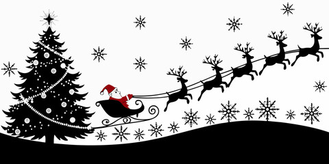 santa claus in sleigh silhouette reindeer christmas © Songita