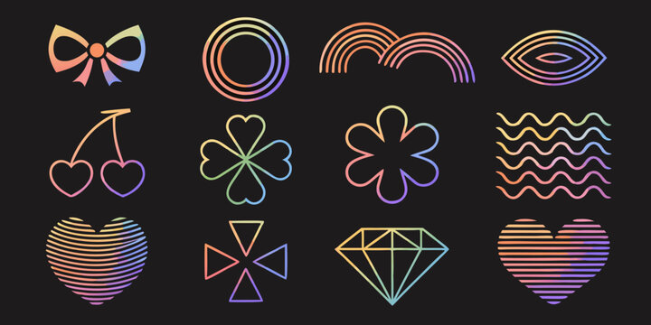 colorful gradient icons on black background bow