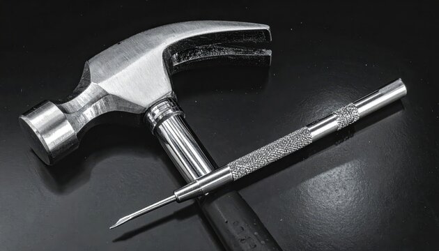 Stainless steel reflex hammer and penlight side by side, essential diagnostic tools