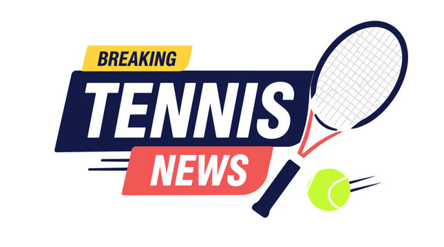 Breaking Tennis News Graphic with Racquet and Ball.
