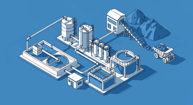 Industrial isometric factory production line.