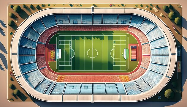 a top down view diagram of a standard multi purpose sports stadium layout