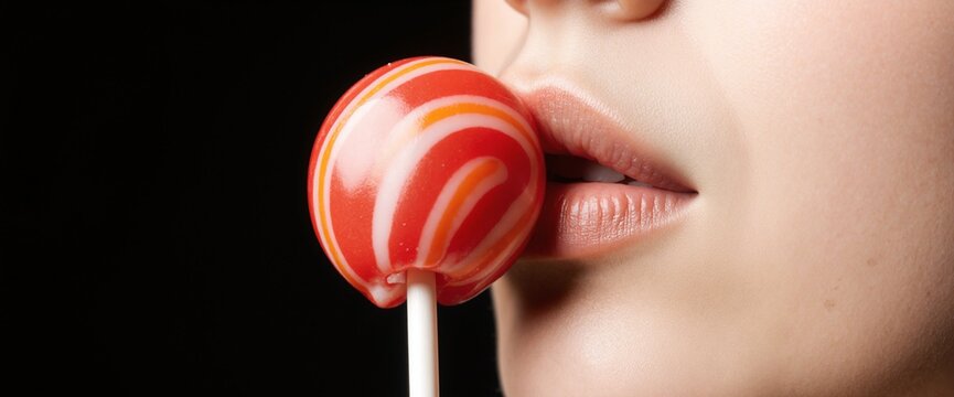 Close-up of a lollipop near the lips