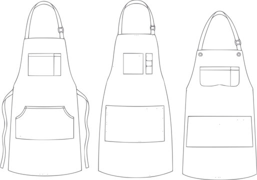 Three different styles of aprons with pockets and straps