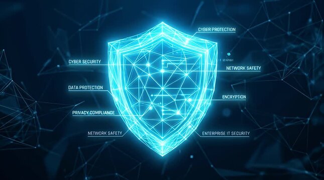 Futuristic Cyber Security Shield Visualization with Data Protection Elements