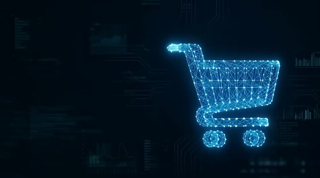 Futuristic Shopping Cart Hologram Glowing Digital Interface