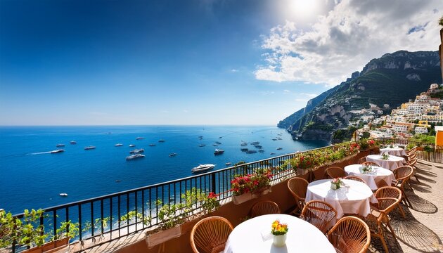 positano amalfi coast restaurant terrace with sea view
