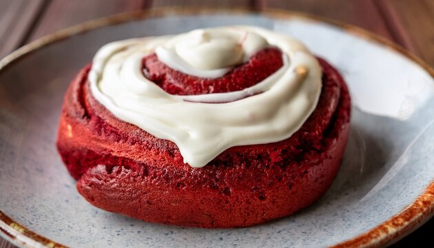 red velvet cinnamon roll with cream cheese icing