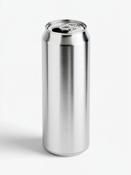 Blank Silver Aluminum Soda Can with Pull Tab Open Isolated on White Background