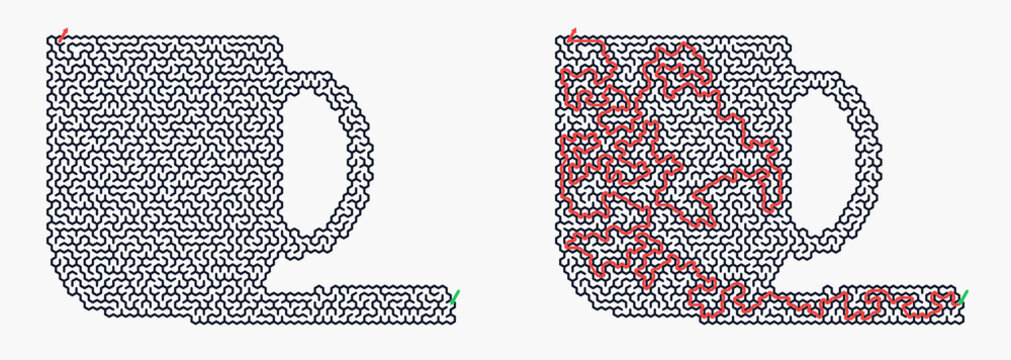 Abstract illustration of a coffee cup labyrinth concept  
