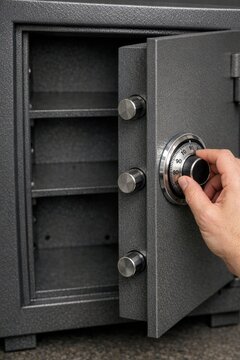 A person's hand opening a secure container