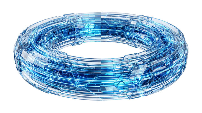 Futuristic Blue Hologram Tech Ring and Data Circuit Wireframe