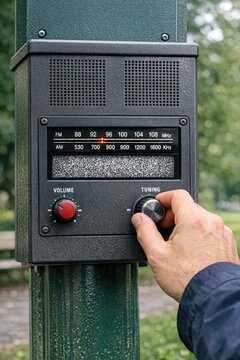A person fine-tunes the sound levels on an audio equipment device