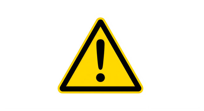 Yellow triangle caution sign with black exclamation mark symbol isolated as PNG