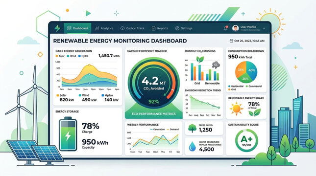 Renewable Energy Infographic Display Screen.