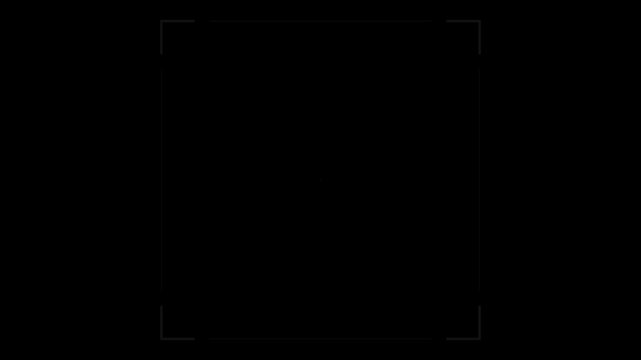 White digital square frame HUD element appearing on black background representing focus targeting and futuristic user interface design.
