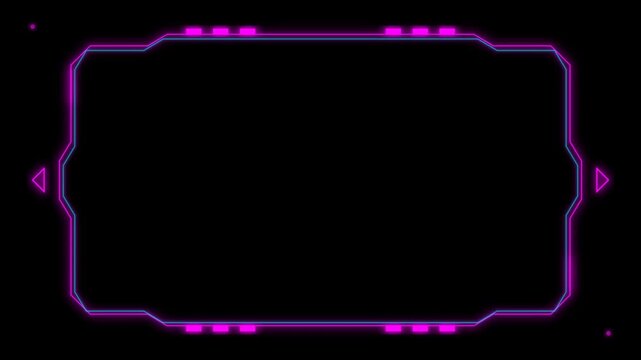 Neon pink HUD futuristic digital frame border flickering on black background for gaming interface and sci-fi video overlay