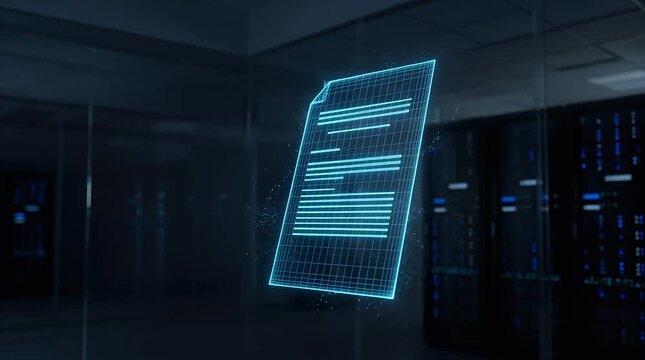 Glowing Holographic Document Floating in High-Tech Environment