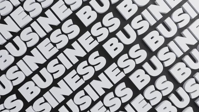 Business text background loop motion pattern with 3d white letters on dark diagonal surface