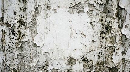 Obraz premium Weathered white wall with peeling paint and moss texture background