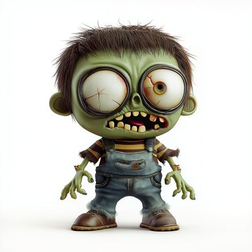 A whimsical cartoon zombie character with oversized eyes and tattered clothes, perfect for playful designs.