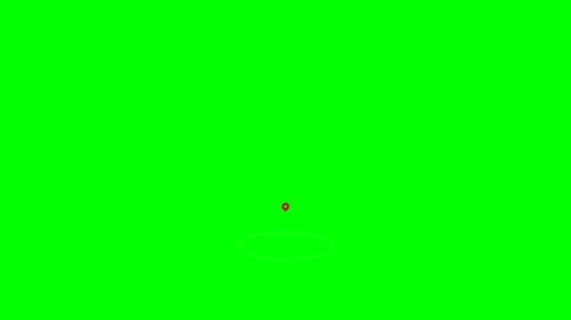 Red location pin icon jumping and bouncing on green screen background representing navigation and GPS tracking technology.