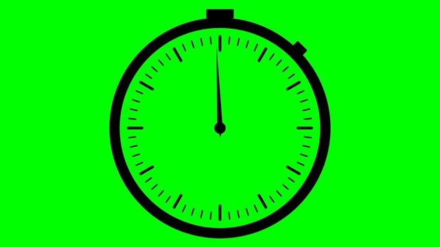 Minimalist black stopwatch icon with rotating hand on green screen background representing time passing and urgency