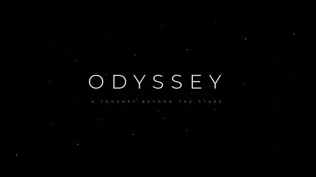 Cinematic odyssey title animation on starry space background