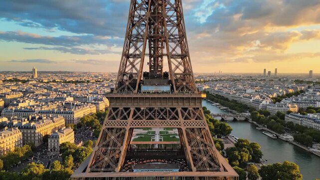 Eiffel tower sunset aerial view paris landmark golden hour