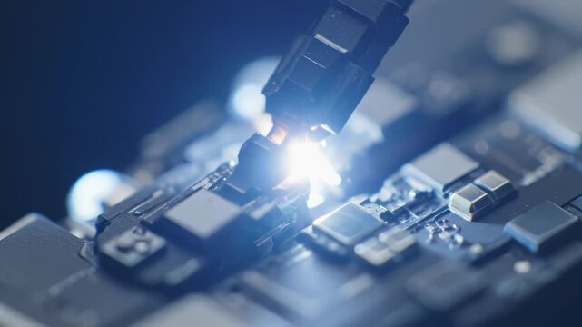 Closeup of electronic circuit board components highlighting artificial intelligence and digital evolution