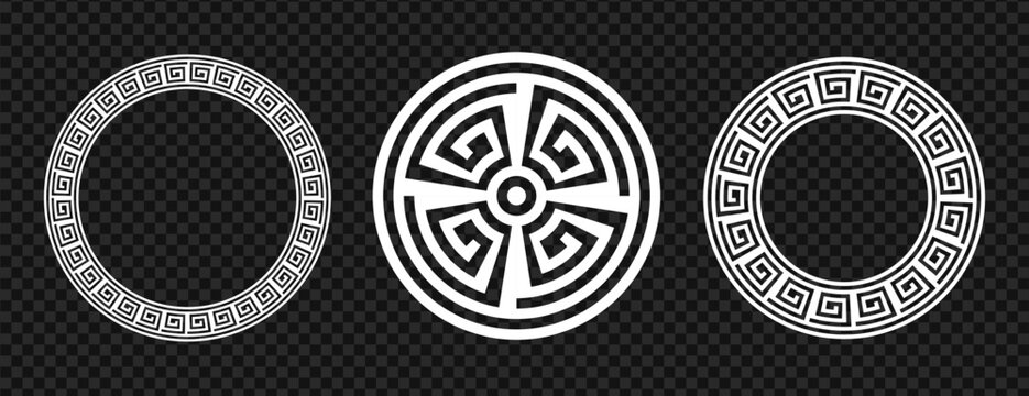 Art Deco geometric circle ornament set with tribal mandala pattern and decorative ethnic round frame collection isolated on transparent background