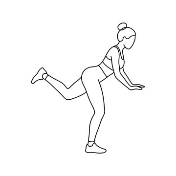 Line art illustration of  a woman doing a single leg glute kickback