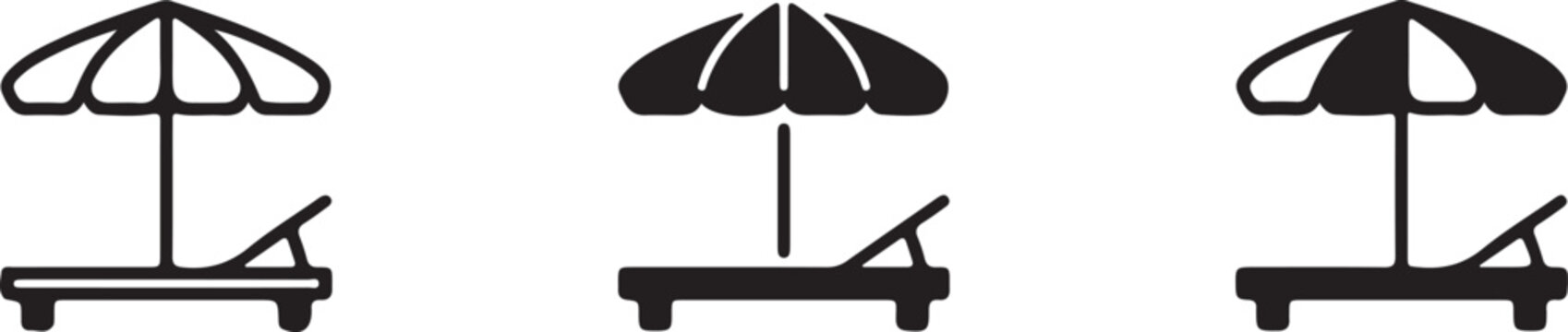 Beach chair and parasol icon set minimalist vector illustration