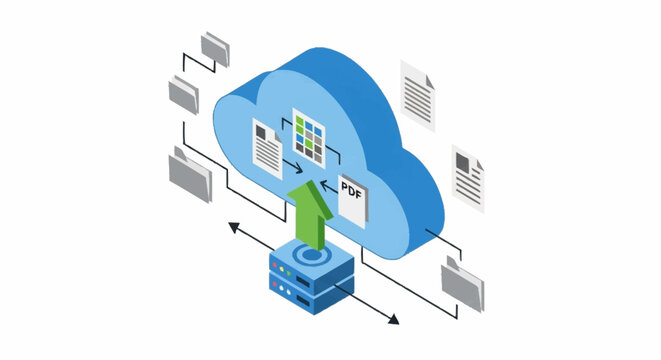 Cloud computing and data exchange concept.