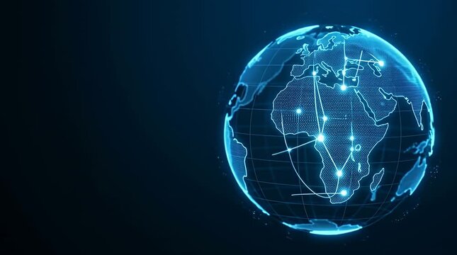 Glowing Holographic Earth Visualization with Digital Connections