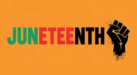 Juneteenth freedom day banner with black raised fist on yellow