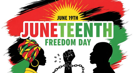 Juneteenth Freedom Day banner with black couple and broken chain
