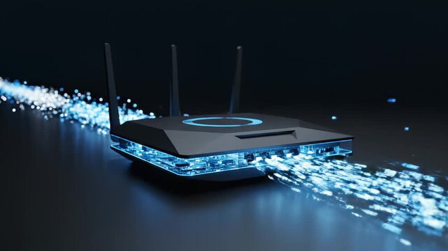Wireless router with glowing light ideal for sleek commercial backgrounds and title sequences