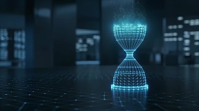 Glowing Holographic Hourglass Visualization in Dark Environment